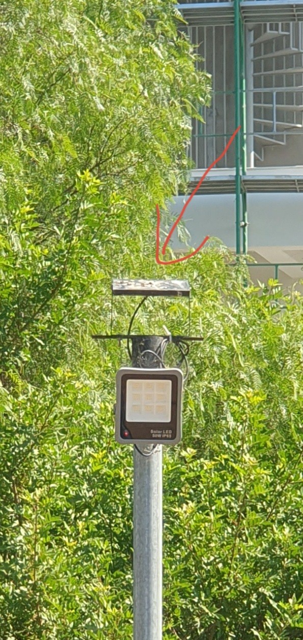 Photovoltaic panel for light is covered in bird waste
